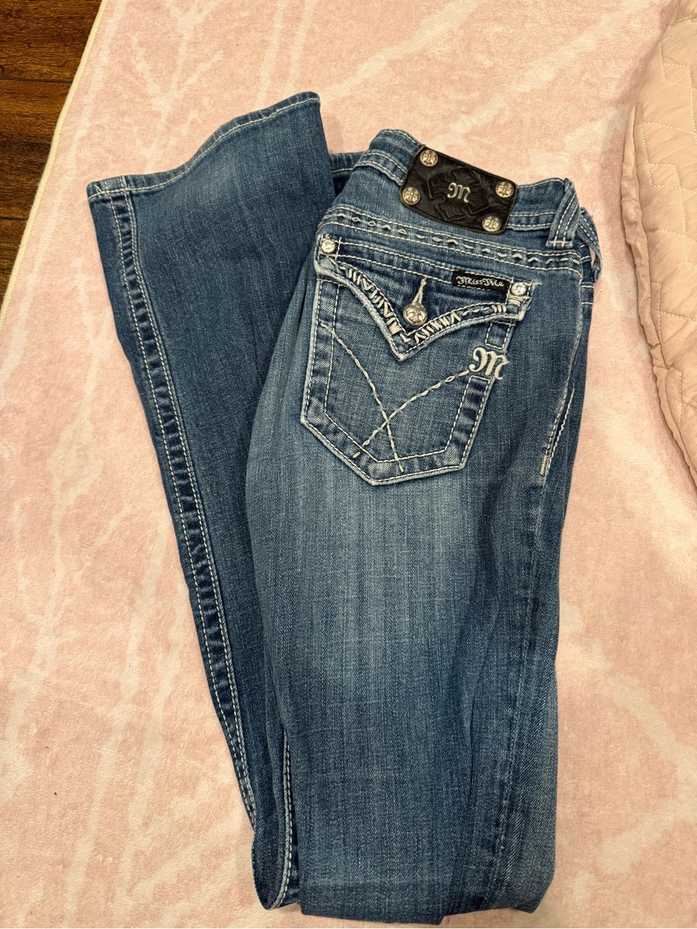 Miss Me Blue Embroidered Pocket Boot Cut Jeans